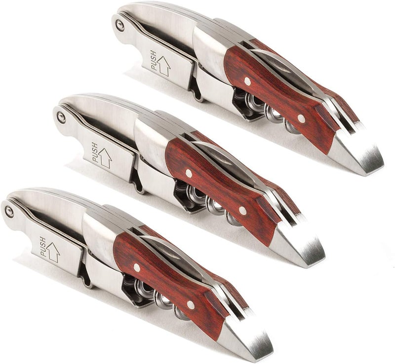 Kit-Home Professional Waiter Corkscrew Wine Key for Bartenders Set of 3,With Long Rosewood Handle Stainless Steel Handle Wine Opener for Bar Restaurant Waiters, Sommelier, Bartend (Rose Wood 3 Packs) - Image 1